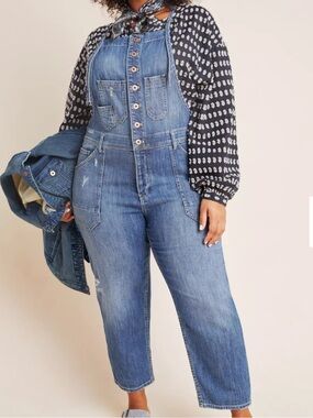 Anthropologie Pilcro the Painter Blue Button-Front Denim Overalls